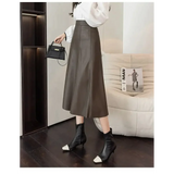 Vegan Leather Midi Skirt In Apricot - Apricot / s - St Vesti | All Womens Skirts Leather Skirts And Maxi Skirts