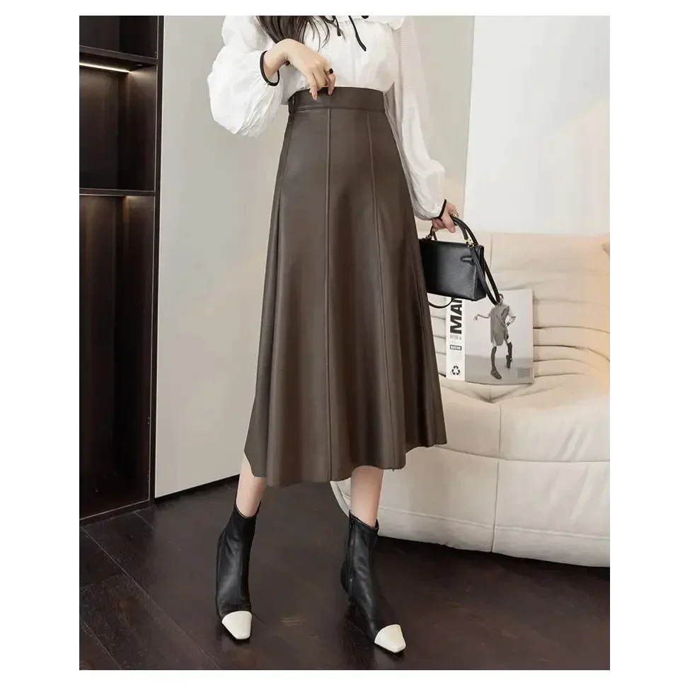 Vegan Leather Midi Skirt In Apricot - St Vesti | All Womens Skirts Leather Skirts And Maxi Skirts