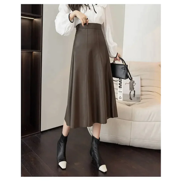 Vegan Leather Midi Skirt In Apricot - St Vesti | All Womens Skirts Leather Skirts And Maxi Skirts