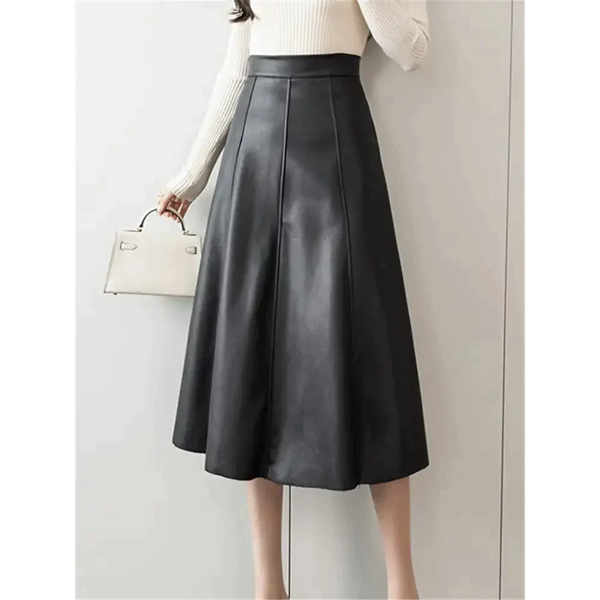 Vegan Leather Midi Skirt In Black - St Vesti | All Womens Skirts Leather Skirts And Maxi Skirts