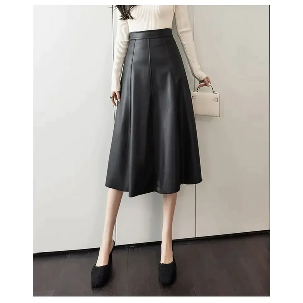 Vegan Leather Midi Skirt In Black - St Vesti | All Womens Skirts Leather Skirts And Maxi Skirts