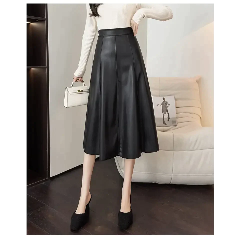 Vegan Leather Midi Skirt In Black - St Vesti | All Womens Skirts Leather Skirts And Maxi Skirts