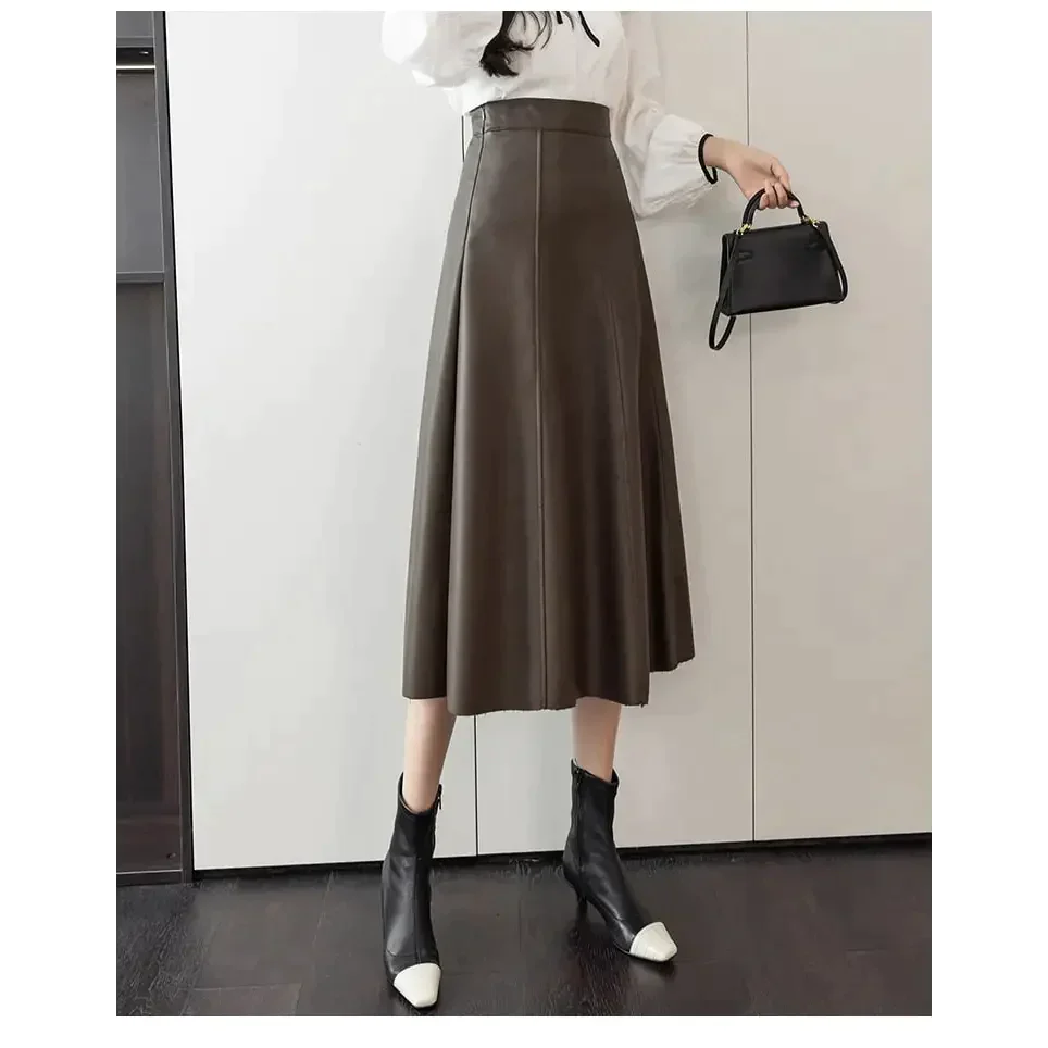 Vegan Leather Midi Skirt In Black - Brown / s - St Vesti | All Womens Skirts Leather Skirts And Maxi Skirts