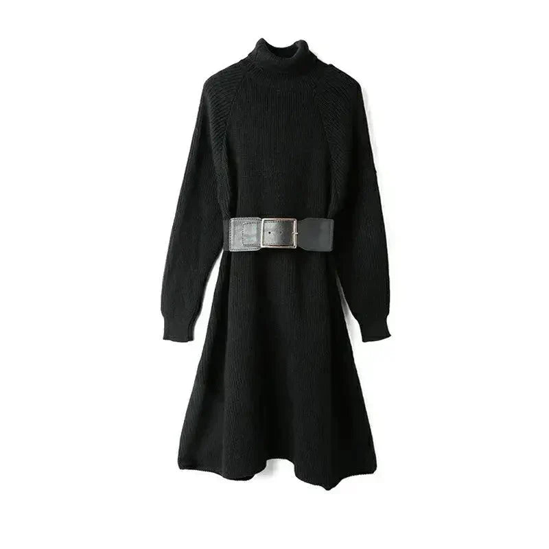 Vera Chucky Sweater Knitted Crew Neck Midi Dress - Black / One Size - St Vesti