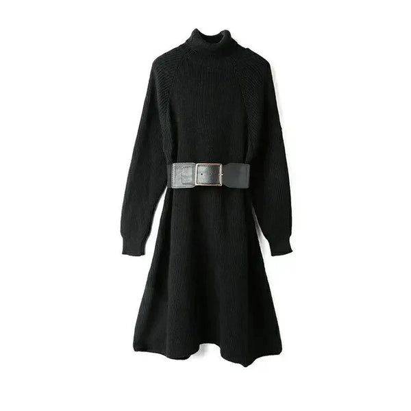 Vera Chucky Sweater Knitted Crew Neck Midi Dress - Black / One Size - St Vesti