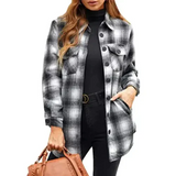 Women Oversized Check Button Shirt Jacket - Black / 2xl - St Vesti