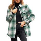 Women Oversized Check Button Shirt Jacket - Green / 2xl - St Vesti