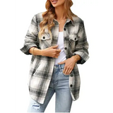 Women Oversized Check Button Shirt Jacket - Khaki / 2xl - St Vesti