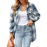 Women Oversized Check Button Shirt Jacket - Blue / 2xl - St Vesti