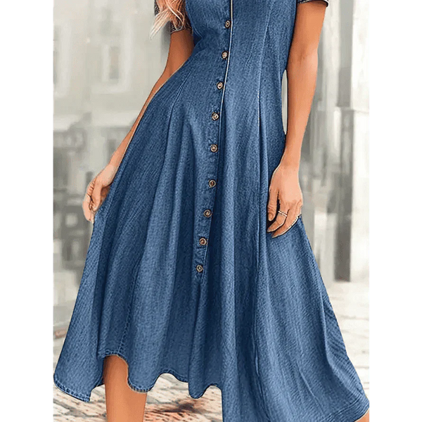 Women’s Fashion Casual Short-sleeved V-neck Denim Dress - St Vesti